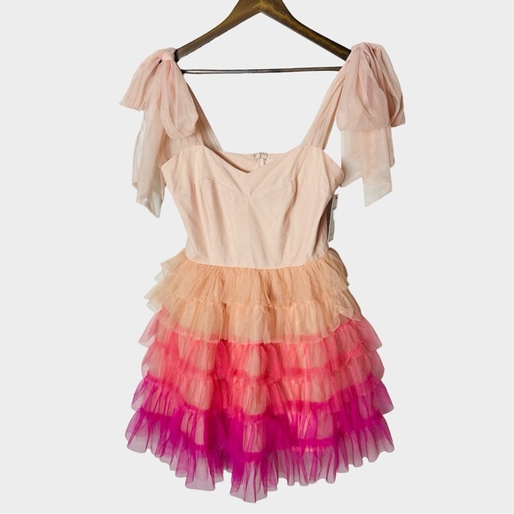 Aura Pink Ombre Tulle Ruffle Tiered Mini Dress Small Coquette Fairy - Picture 2 of 11